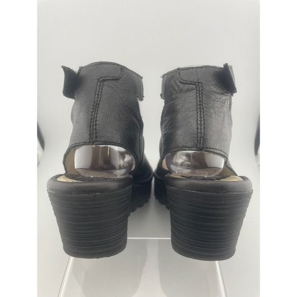 Fly London Yala Metallic Leather Wedge Peep Toe Slingback Sandal 37 6.5-7 - Picture 8 of 16